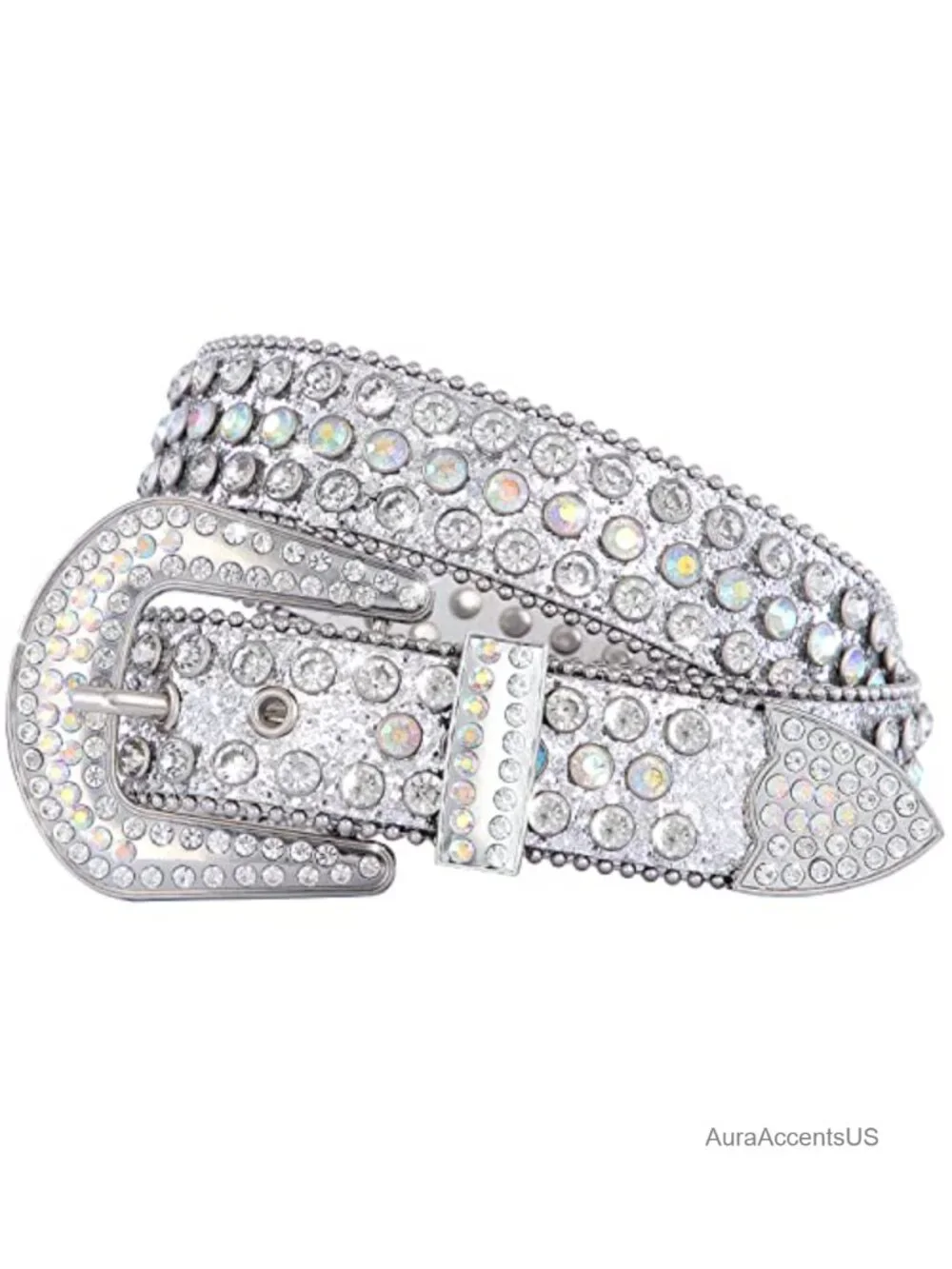 PU Leather Rhinestone Belt with Buckle Cowboy Cowgirl Waist Belt